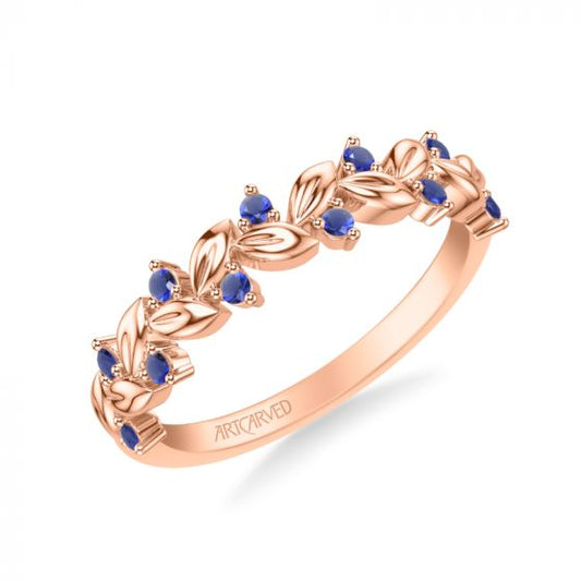 Artcarved Bridal Mounted with Side Stones Contemporary Anniversary Ring 18K Rose Gold & Blue Sapphire