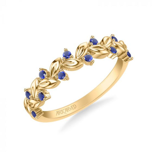 Artcarved Bridal Mounted with Side Stones Contemporary Anniversary Ring 18K Yellow Gold & Blue Sapphire