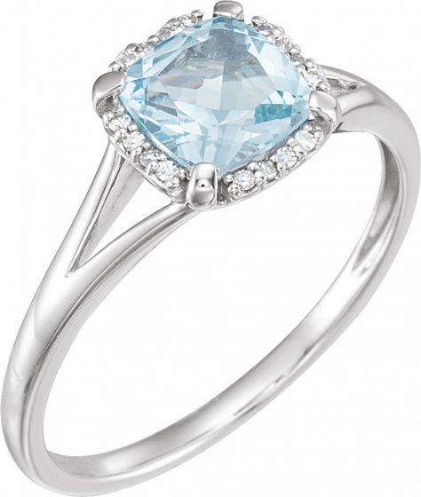 14K White Sky Blue Topaz & .05 CTW Diamond Ring