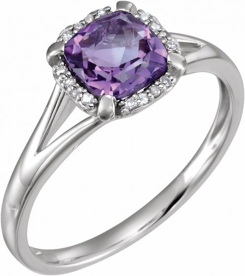 14K White Amethyst & .05 CTW Diamond Ring