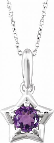 14K White 3 mm Round February Youth Star Birthstone 15 Necklace