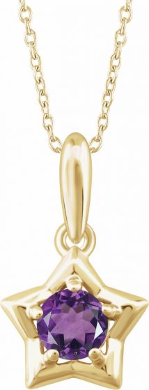 14K Yellow 3 mm Round February Youth Star Birthstone 15 Necklace