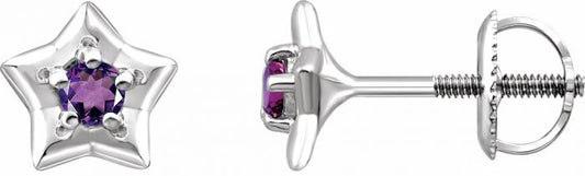 14K White 3 mm Round February Youth Star Birthstone Earrings