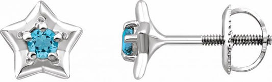 14K White 3 mm Round March Youth Star Birthstone Earrings