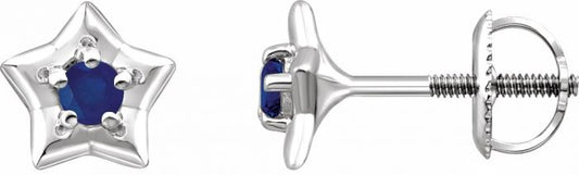 14K White 3 mm Round September Youth Star Birthstone Earrings