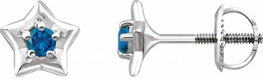 14K White 3 mm Round December Youth Star Birthstone Earrings