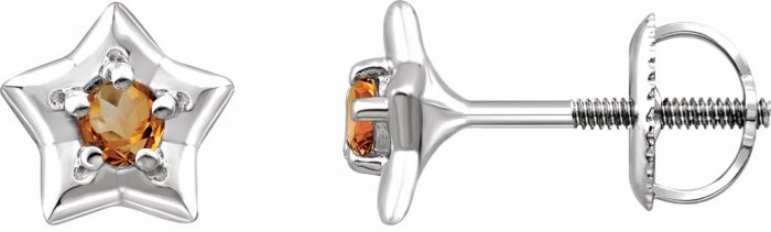 14K White 3 mm Round November Youth Star Birthstone Earrings