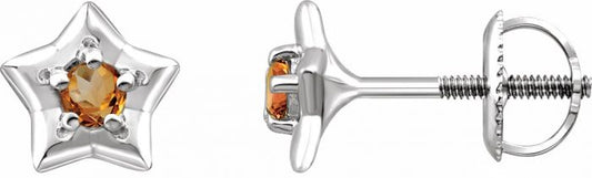 14K White 3 mm Round November Youth Star Birthstone Earrings