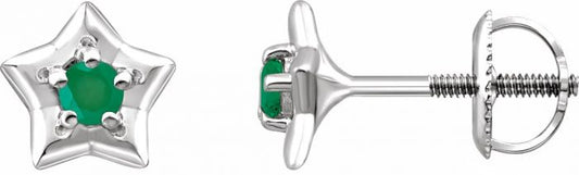 14K White 3 mm Round May Youth Star Birthstone Earrings