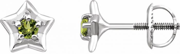 14K White 3 mm Round August Youth Star Birthstone Earrings