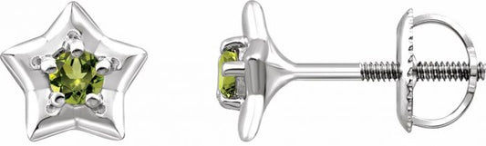 14K White 3 mm Round August Youth Star Birthstone Earrings