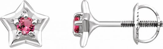 14K White 3 mm Round October Youth Star Birthstone Earrings