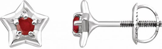 14K White 3 mm Round July Youth Star Birthstone Earrings
