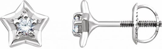 14K White 3 mm Round April Youth Star Birthstone Earrings