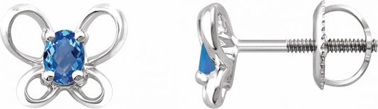 14K White 4x3 mm Oval December Youth Butterfly Birthstone Earrings