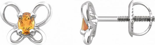 14K White 4x3 mm Oval November Youth Butterfly Birthstone Earrings