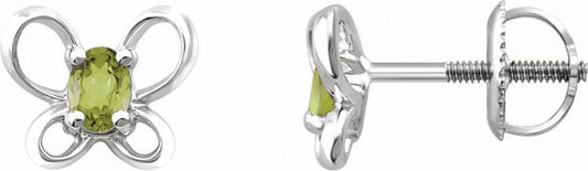 14K White 4x3 mm Oval August Youth Butterfly Birthstone Earrings