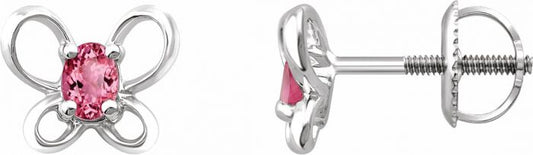 14K White 4x3 mm Oval October Youth Butterfly Birthstone Earrings