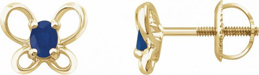 14K Yellow 4x3 mm Oval September Youth Butterfly Birthstone Earrings