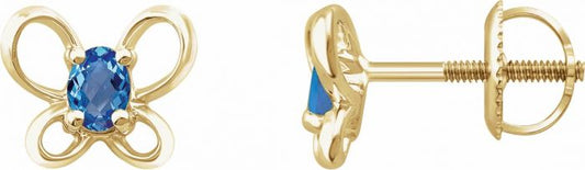 14K Yellow 4x3 mm Oval December Youth Butterfly Birthstone Earrings