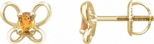 14K Yellow 4x3 mm Oval November Youth Butterfly Birthstone Earrings