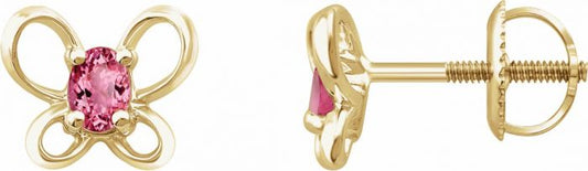 14K Yellow 4x3 mm Oval October Youth Butterfly Birthstone Earrings