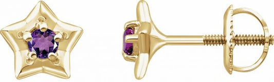 14K Yellow 3 mm Round February Youth Star Birthstone Earrings