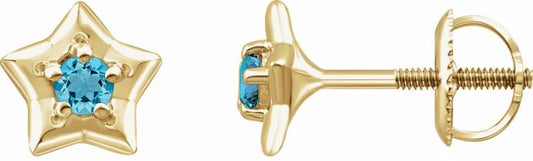 14K Yellow 3 mm Round March Youth Star Birthstone Earrings