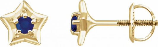 14K Yellow 3 mm Round September Youth Star Birthstone Earrings