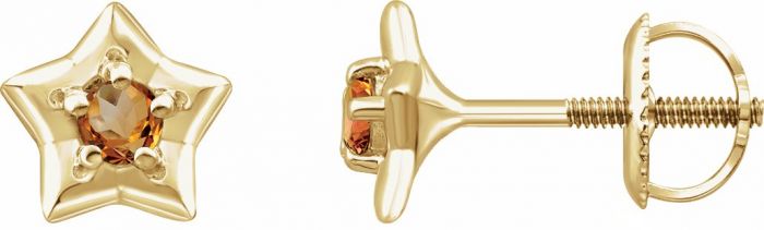 14K Yellow 3 mm Round November Youth Star Birthstone Earrings