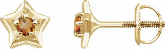 14K Yellow 3 mm Round November Youth Star Birthstone Earrings