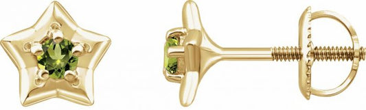 14K Yellow 3 mm Round August Youth Star Birthstone Earrings