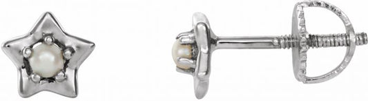 14K White 3 mm Round June Youth Star Birthstone Earrings