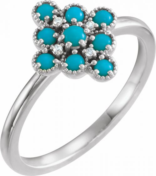 14K White Turquoise & .02 CTW Diamond Ring