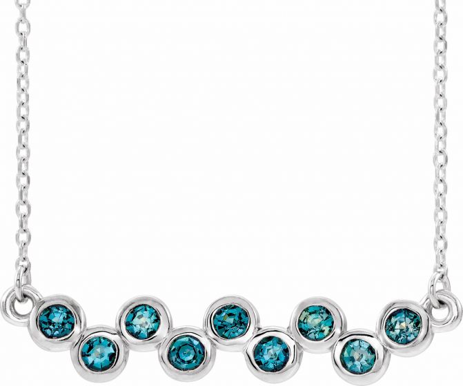 14K White Aquamarine Bezel-Set Bar 16-18 Necklace
