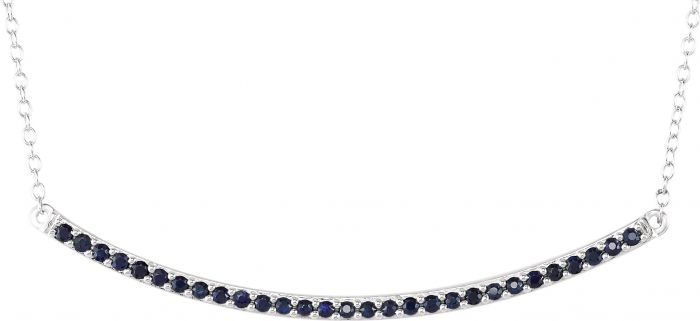 14K White Blue Sapphire Bar 16-18 Necklace