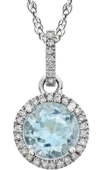 14K White Sky Blue Topaz & 1/10 CTW Diamond 18 Necklace