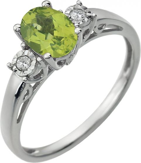14K White Peridot & .04 CTW Diamond Ring
