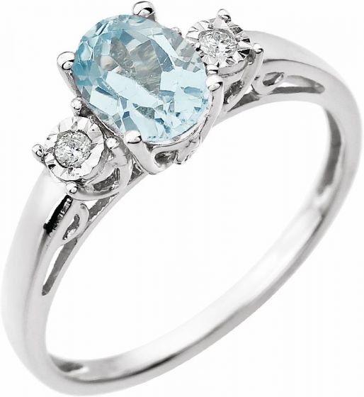 14K White Swiss Blue Topaz & .04 CTW Diamond Ring
