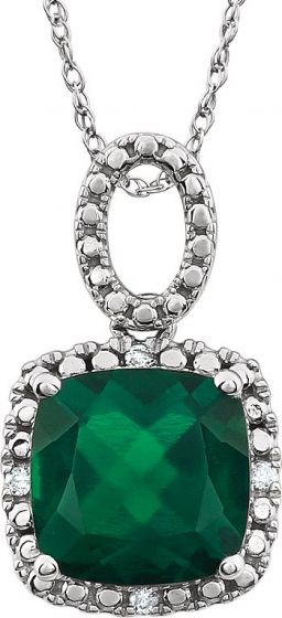 14K White Created Emerald & .03 CTW Diamond 18 Necklace