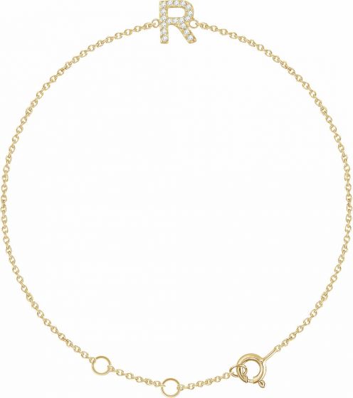 14K Yellow .06 CTW Diamond Initial R 6-7 Bracelet