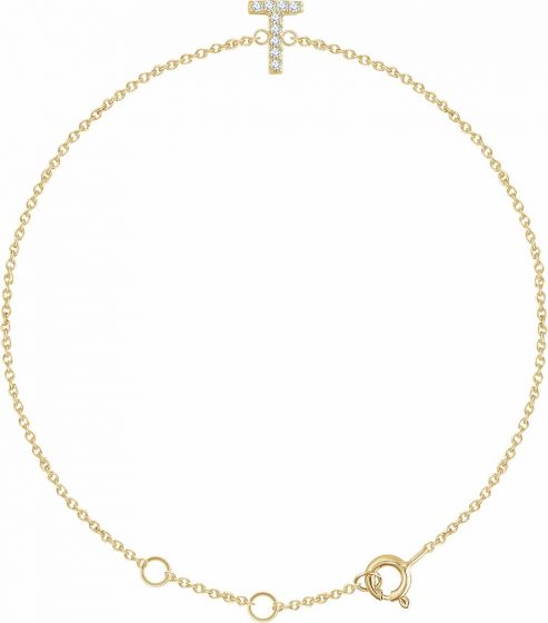 14K Yellow .05 CTW Diamond Initial T 6-7 Bracelet