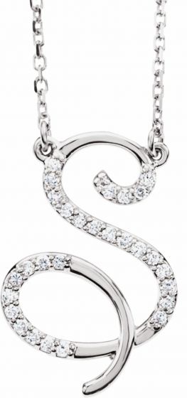14K White 1/8 CTW Diamond Initial S 16 Necklace