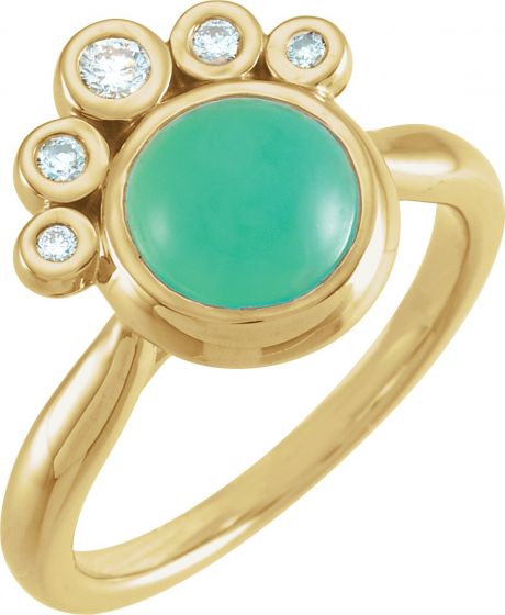 14K Yellow Chrysoprase & 1/8 CTW Diamond Ring