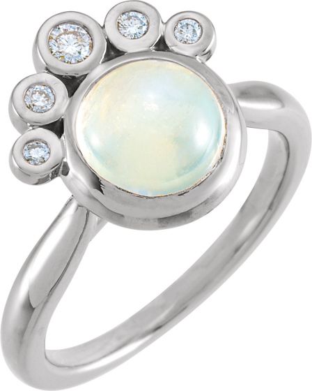 14K White Rainbow Moonstone & 1/8 CTW Diamond Ring