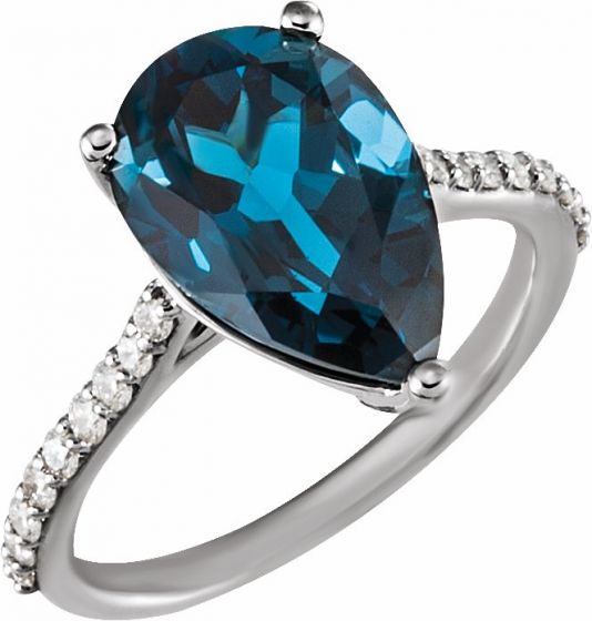 14K White London Blue Topaz & 1/4 CTW Diamond Ring