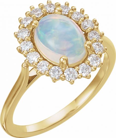 14K Yellow Ethiopian Opal & 1/2 CTW Diamond Ring