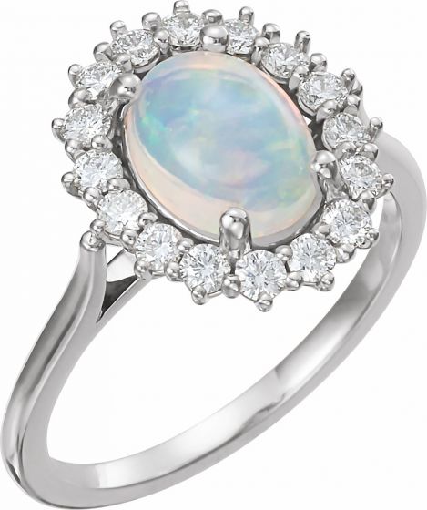 14K White Ethiopian Opal & 1/2 CTW Diamond Ring