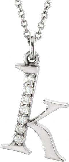 14K White .03 CTW Diamond Lowercase Initial k 16 Necklace