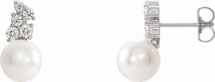 14K White Freshwater Cultured Pearl & 3/8 CTW Diamond Earrings